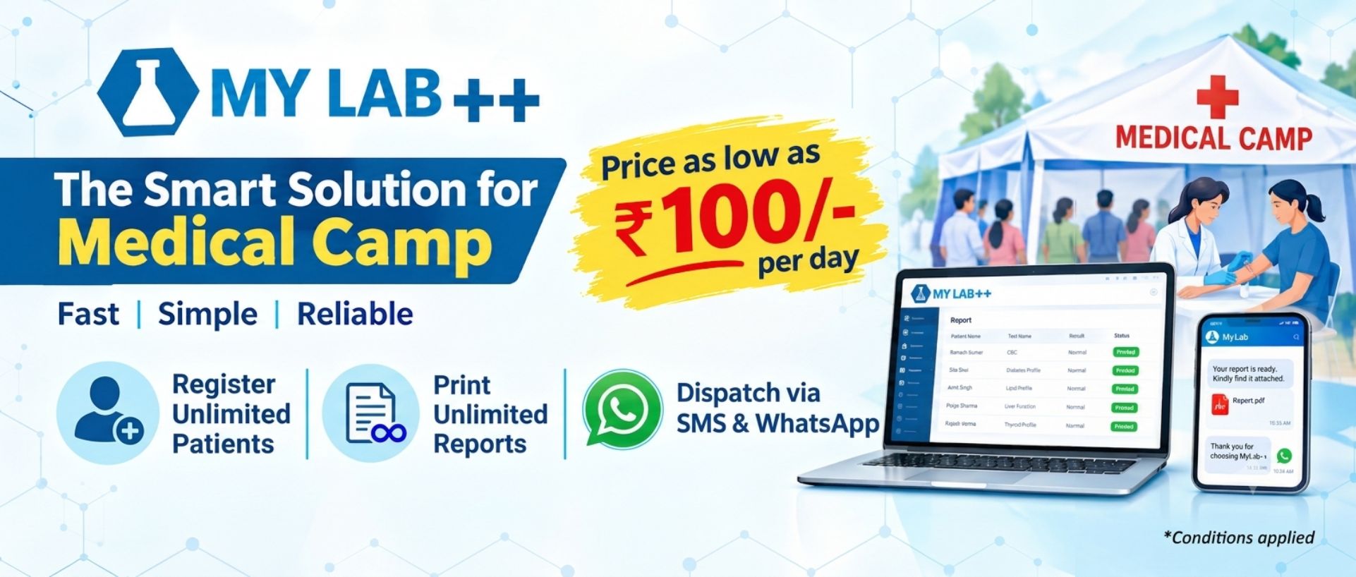 mylab++ medical camp banner